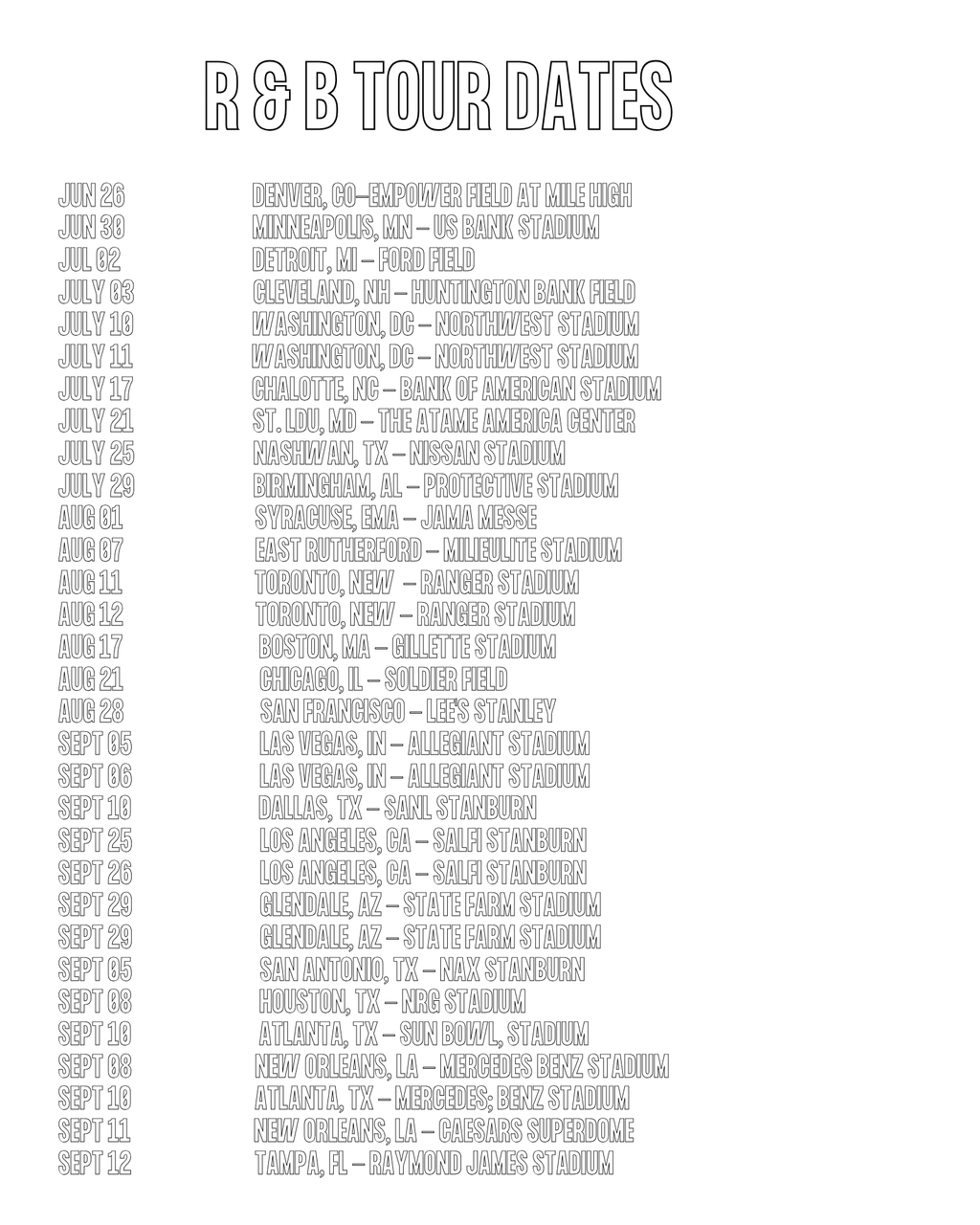 R&B Tour Dates | Concert Back or Front Shirt Design Starting at $20
