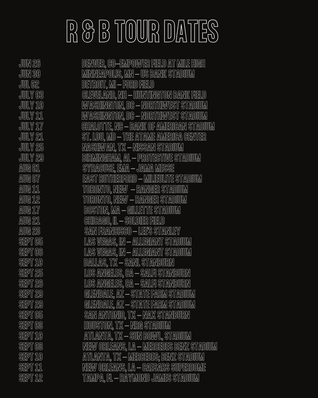 R&B Tour Dates | Concert Back or Front Shirt Design Starting at $20