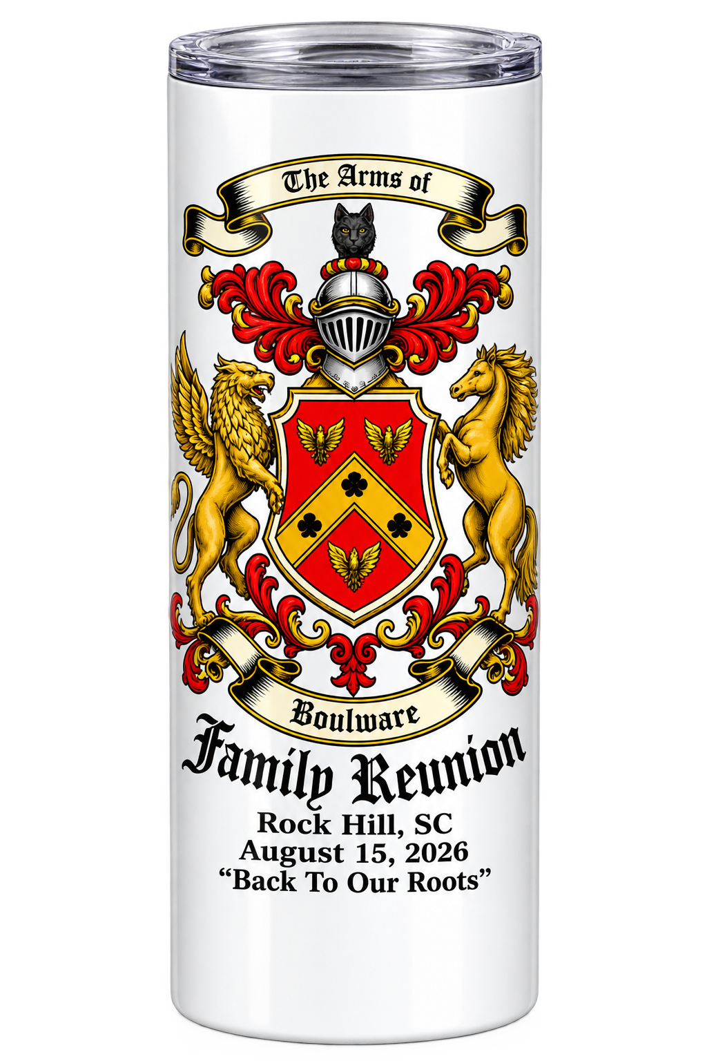 Personalized Family Reunion Tumbler | Custom Family Crest 20 oz Skinny Tumbler