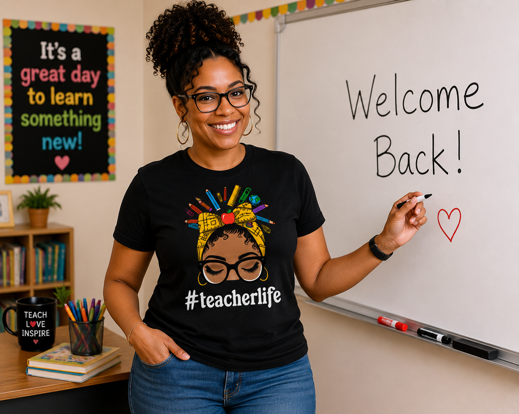 Teacher Life PNG | Black Teacher Shirt Design | Afro Teacher Pencil Bow | Back to School Starting at $20.00