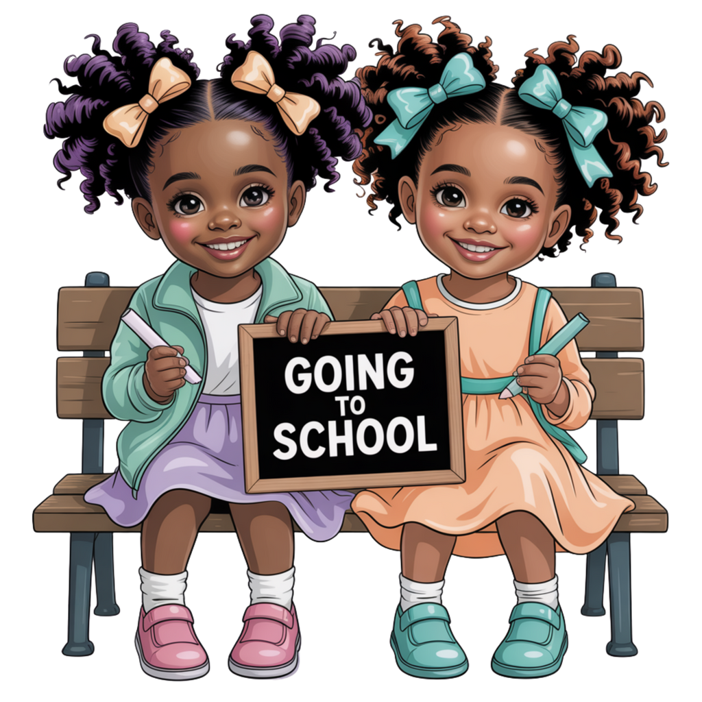 Back to School Twin Girls Shirt | Cute Black Girl First Day of School Graphic Tee | Elementary School Kids Shirt Starting at $20.00
