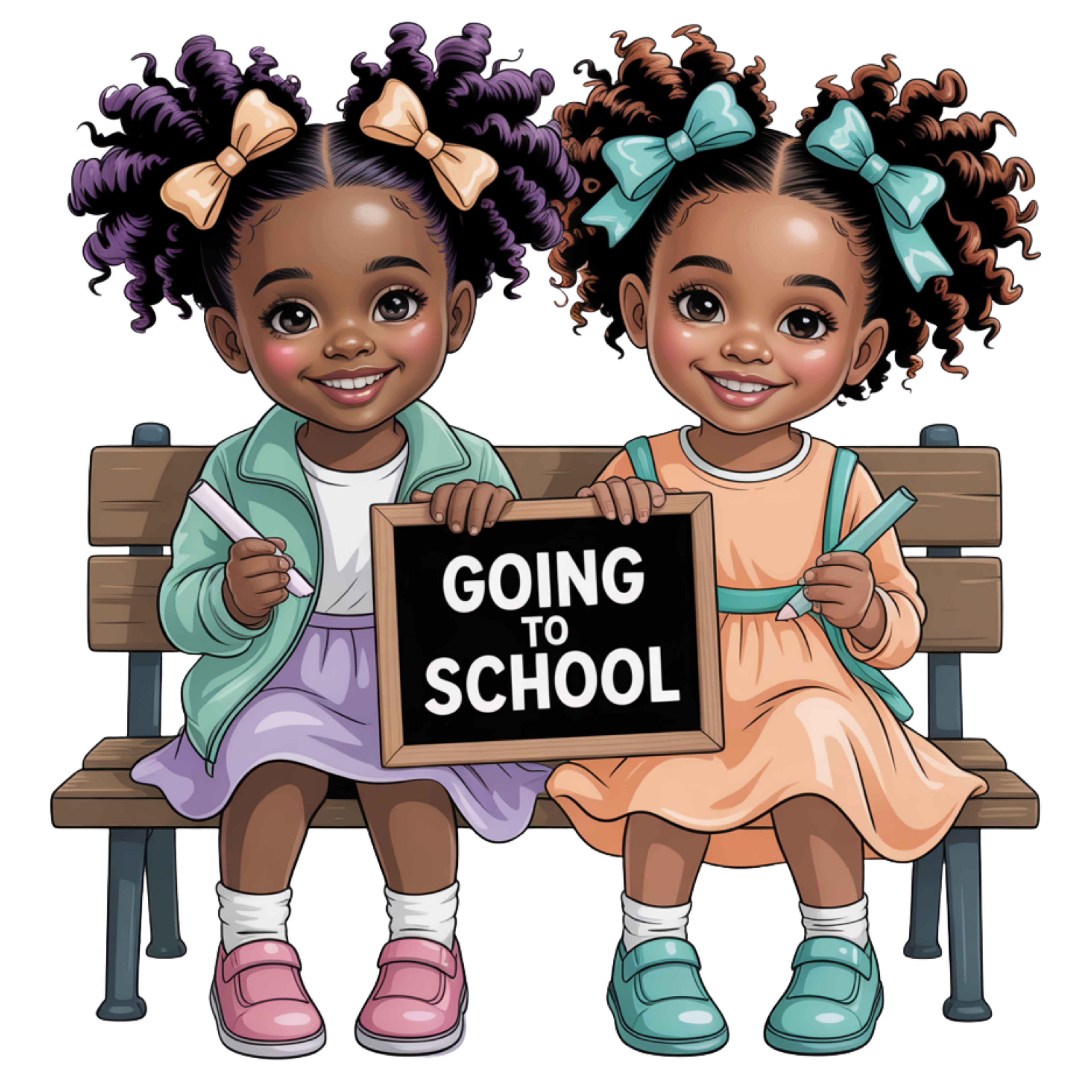 Back to School Twin Girls Shirt | Cute Black Girl First Day of School Graphic Tee | Elementary School Kids Shirt Starting at $20.00