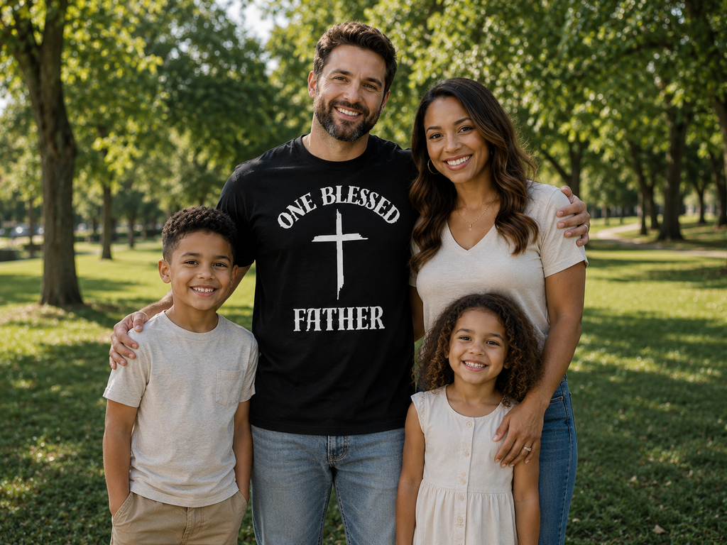 One Blessed Father Christian T-Shirt | Faith-Based Dad Tee | Father’s Day Gift Starting at $20.00