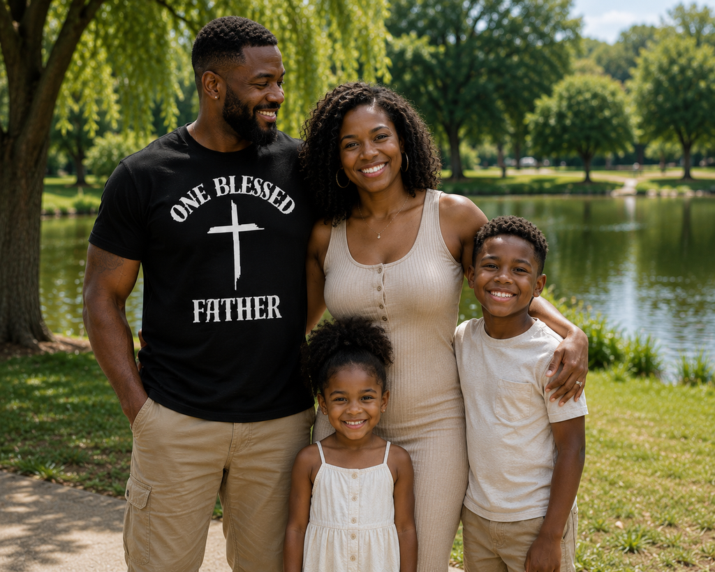 One Blessed Father Christian T-Shirt | Faith-Based Dad Tee | Father’s Day Gift Starting at $20.00