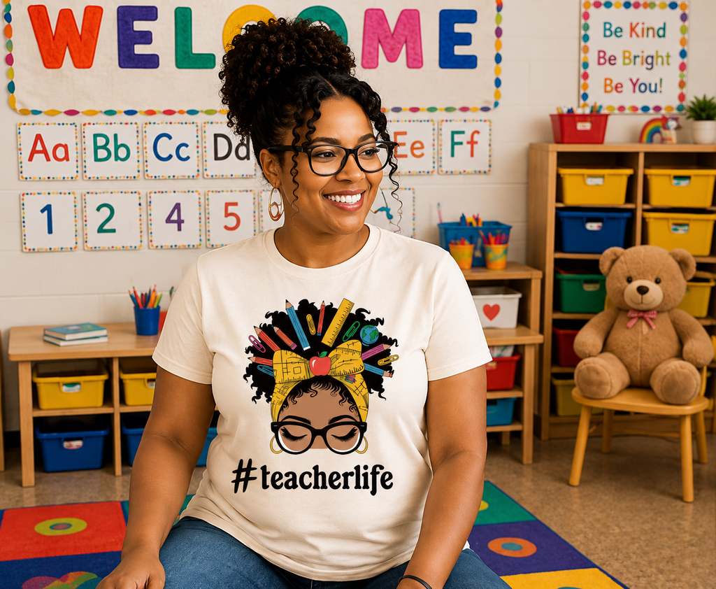 Teacher Life PNG | Black Teacher Shirt Design | Afro Teacher Pencil Bow | Back to School Starting at $20.00