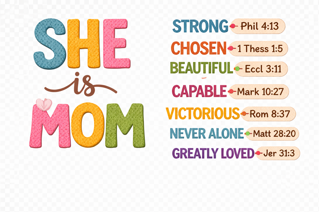 She Is Mom Christian Shirt – Faith-Based Mother’s Day T-Shirt – Inspirational Bible Verse Tee for Moms – Strong Chosen Beautiful Capable Victorious Starting at $20