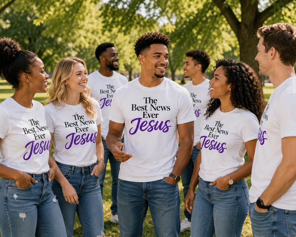 The Best News Ever Jesus t-shirt | Christian Faith Shirt Design | Purple Jesus Typography Graphic starting at $20