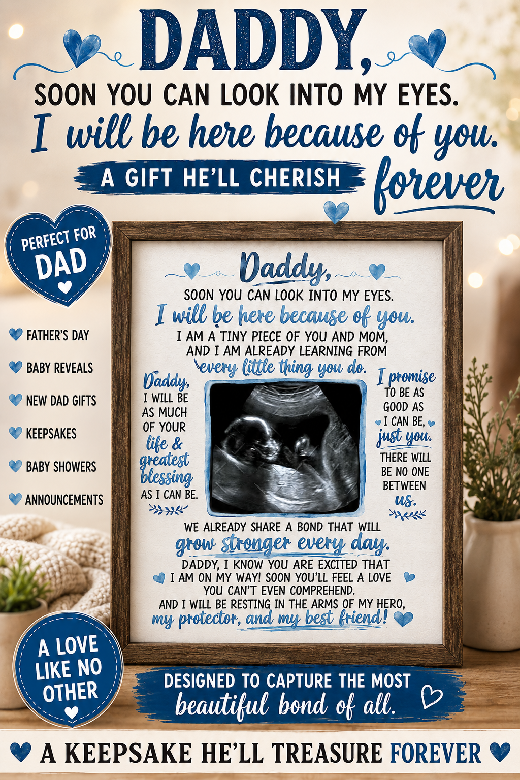Daddy To Be Ultrasound Keepsake | Baby Letter to Daddy Sublimation Design | Pregnancy Reveal Gift | Father’s Day Gift for Dad Starting at $20.00