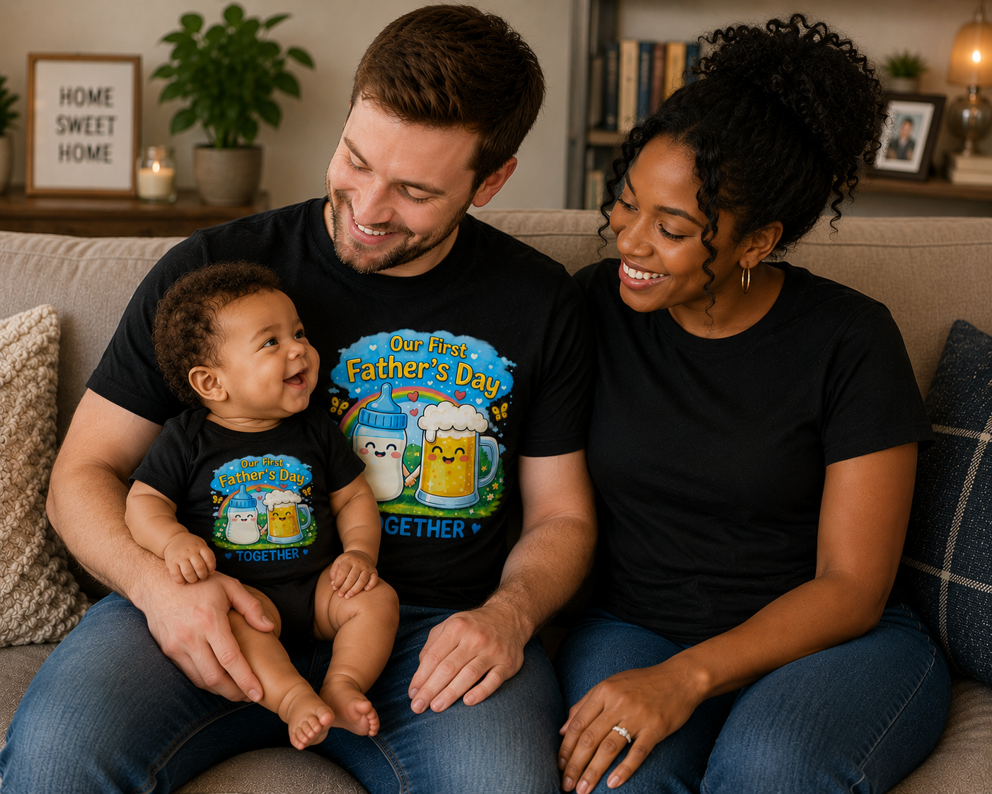 Our First Father’s Day Together Shirt – Cute Baby Bottle & Beer Mug Dad Tee Starting at $20.00