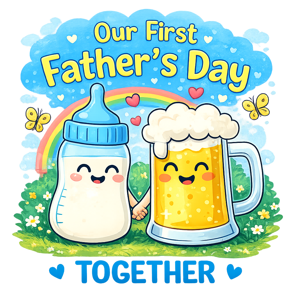 Our First Father’s Day Together Shirt – Cute Baby Bottle & Beer Mug Dad Tee Starting at $20.00