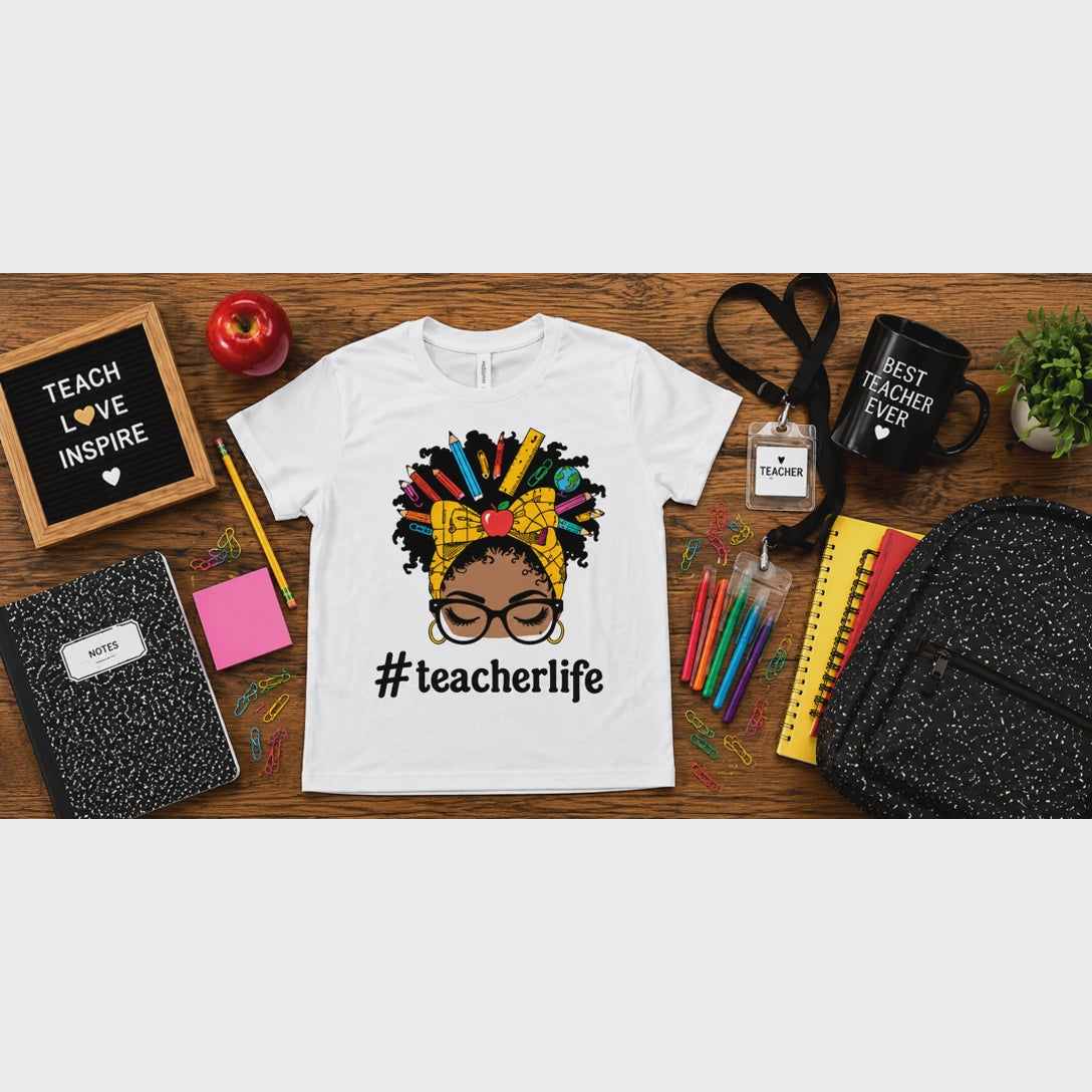 Teacher Life PNG | Black Teacher Shirt Design | Afro Teacher Pencil Bow | Back to School Starting at $20.00