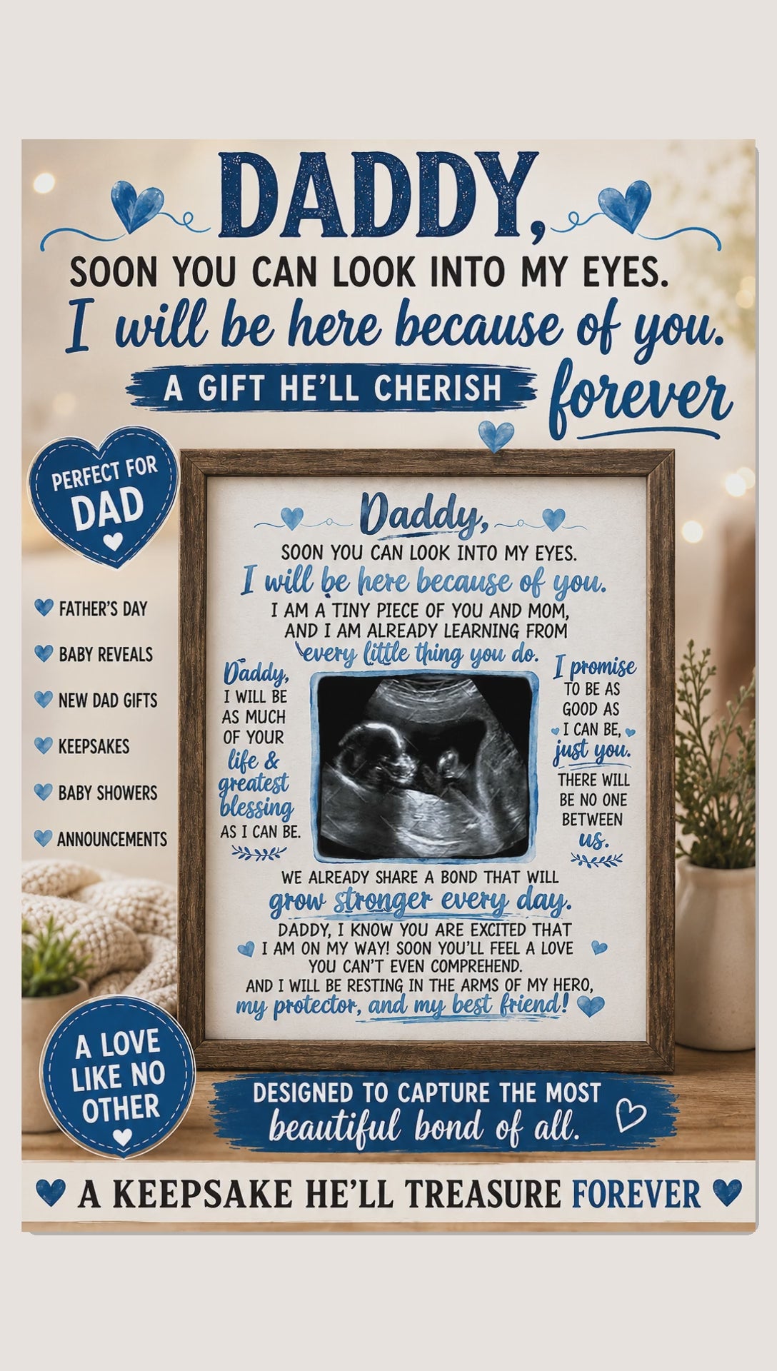 Daddy To Be Ultrasound Keepsake | Baby Letter to Daddy Sublimation Design | Pregnancy Reveal Gift | Father’s Day Gift for Dad Starting at $20.00